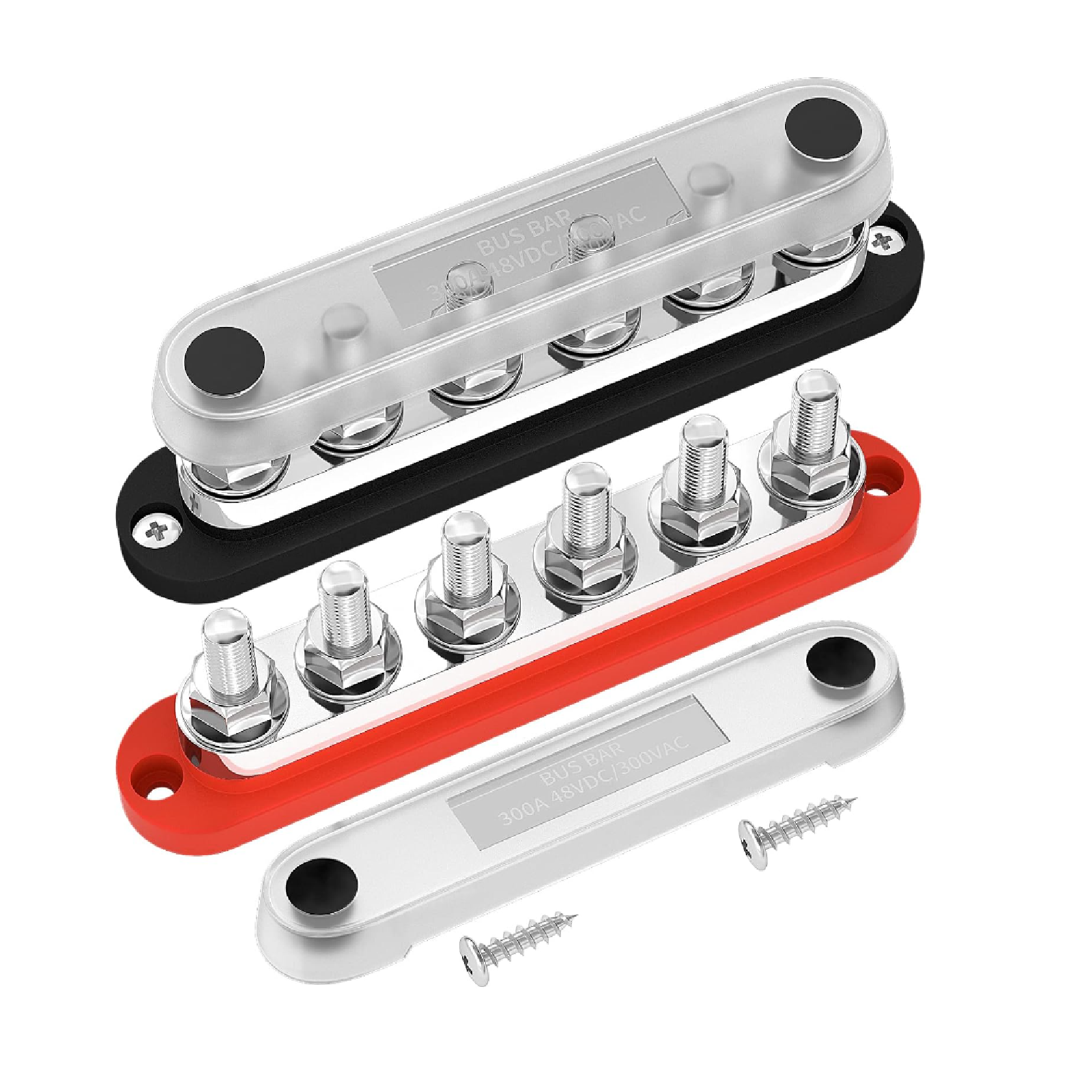 DAIERTEK 300A Bus Bar 12V Marine 12V Power Distribution Block with Cover 6 x 3/8'' (M10) Terminal Studs Max 300V AC 48V DC Positive & Ground Busbar for Automotive Car Boat (BB300-T6M10-C-BR)