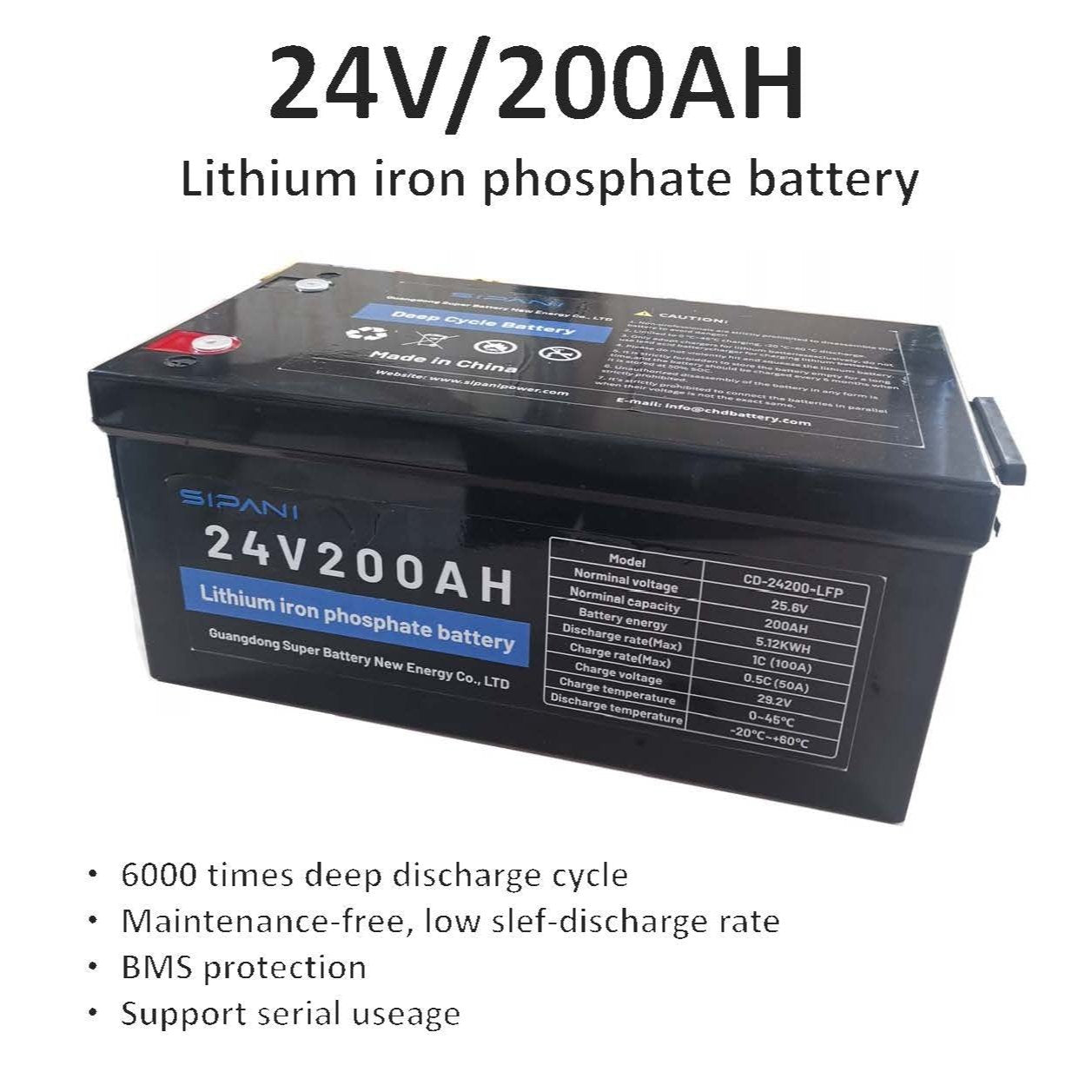 24V 200Ah Deep Cycle Lithium Iron Phosphate Battery,Self-heating,Bluetooth