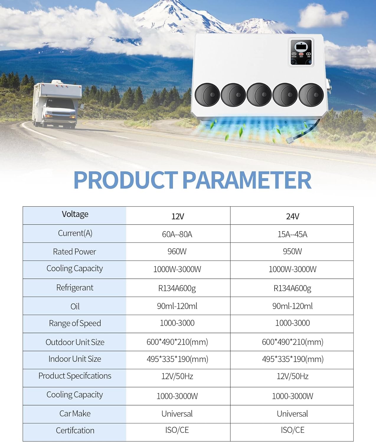 RVpligo12V Air Conditioner,Rv Air Conditioner, for RVs, Trucks, Excavators, Farm Vehicles, Cranes, Vans