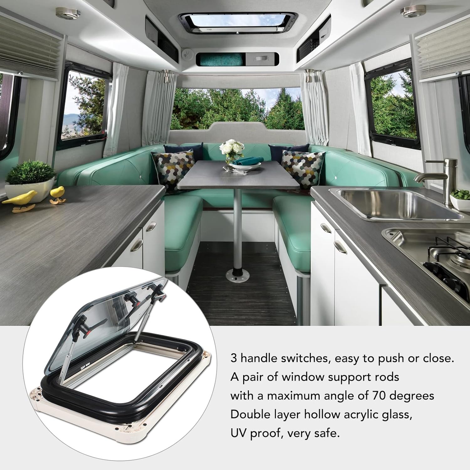 RV Window, Push Pull Style Protection Waterproof Slide, With Interior Shade Blinds